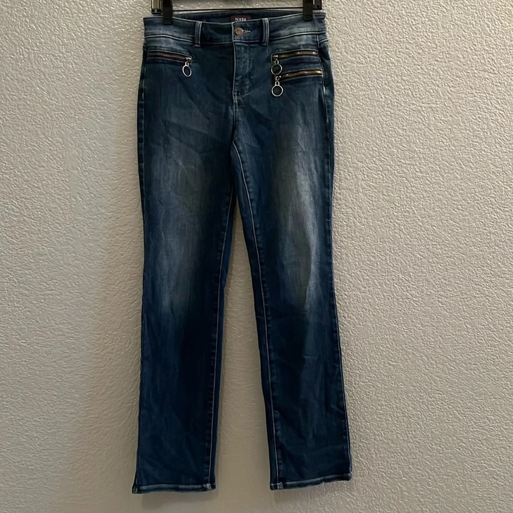NYDJ Not your Daughters Jeans Marilyn Straight High Rise Dark Blue Stretch SZ 4